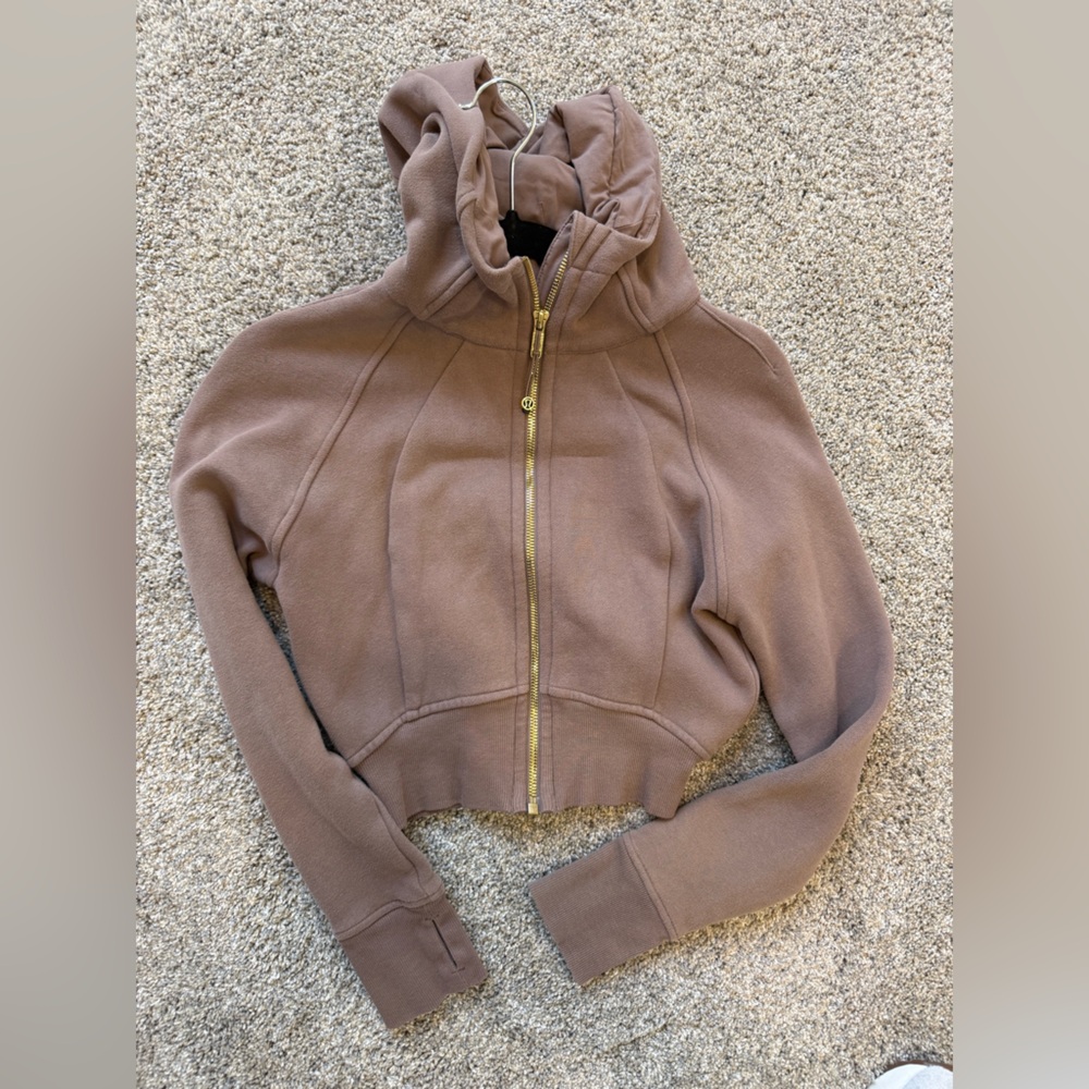 Lululemon Scuba Cropped Full-Zip Hoodie – Brown (Gold Zipper) – Size 2 - Picture 2 of 9